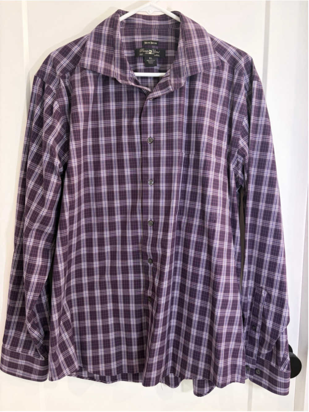 EUC Pronto Uomo Non-Iron Purple Plaid Long Sleeve Button-Down Shirt, Men’s XL